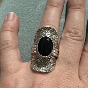 925 Vintage Art Deco Onyx Statement Ring